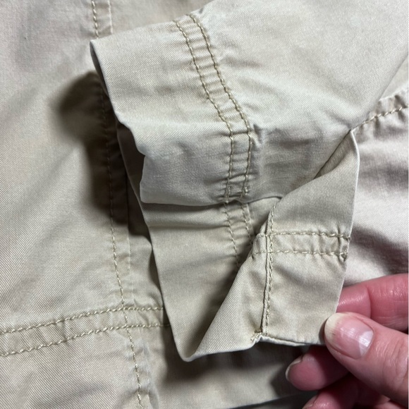 Eileen Fisher | Beige Ruffle Collar Utility Jacket, Large Petite - Picture 10 of 12